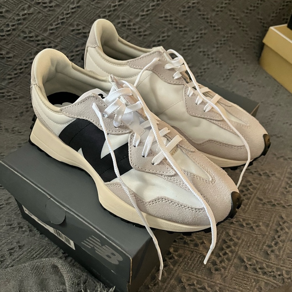 New Balance White and Black Retro Sneakers